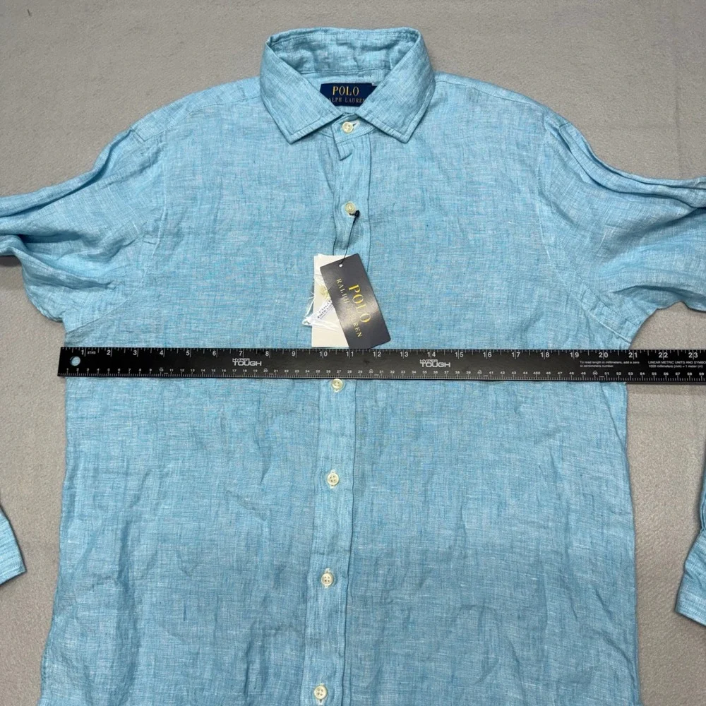 Polo Ralph Lauren Men Small Blue Linen Button Up Shirt Classic Fit Long Sleeve